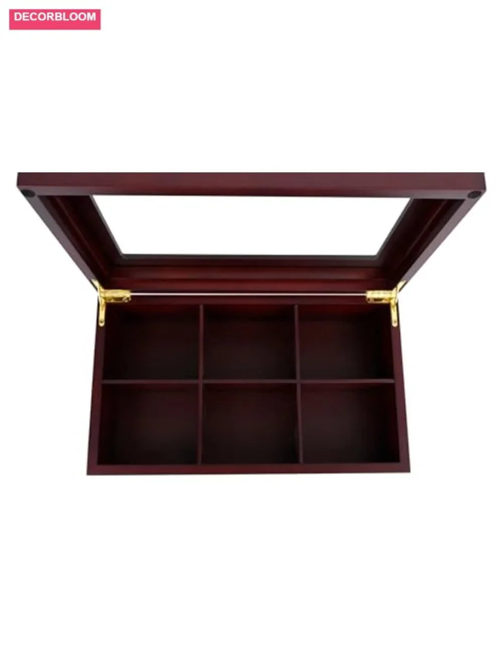6-Compartment Wooden Tea Box with Glass Lid - Storage for Tea Bags, Coffee